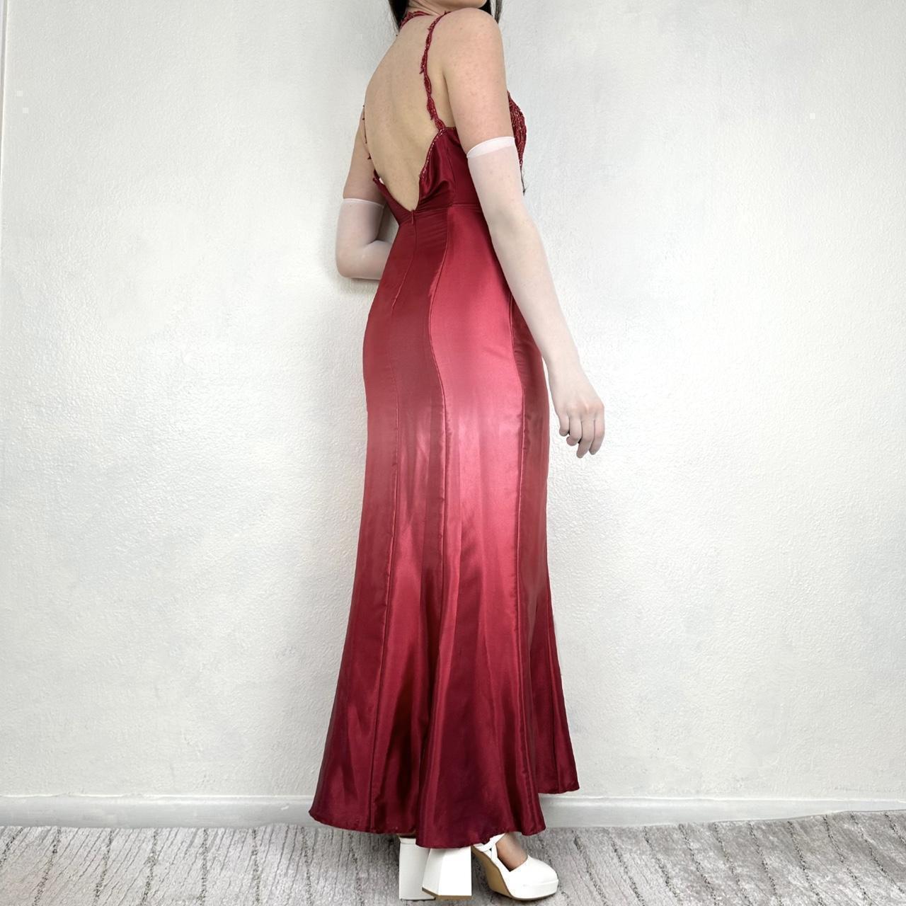 Vintage Rot/Rosa Farbverlauf Perlen Stickerei Lange Satin Formale Kleid Ballkleid Gothic Vampir nv5403