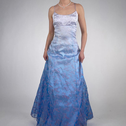 NiceVestidos - Robe de soirée longue en satin bleu à fleurs exquises, robe de bal formelle vintage Y2K NV5443