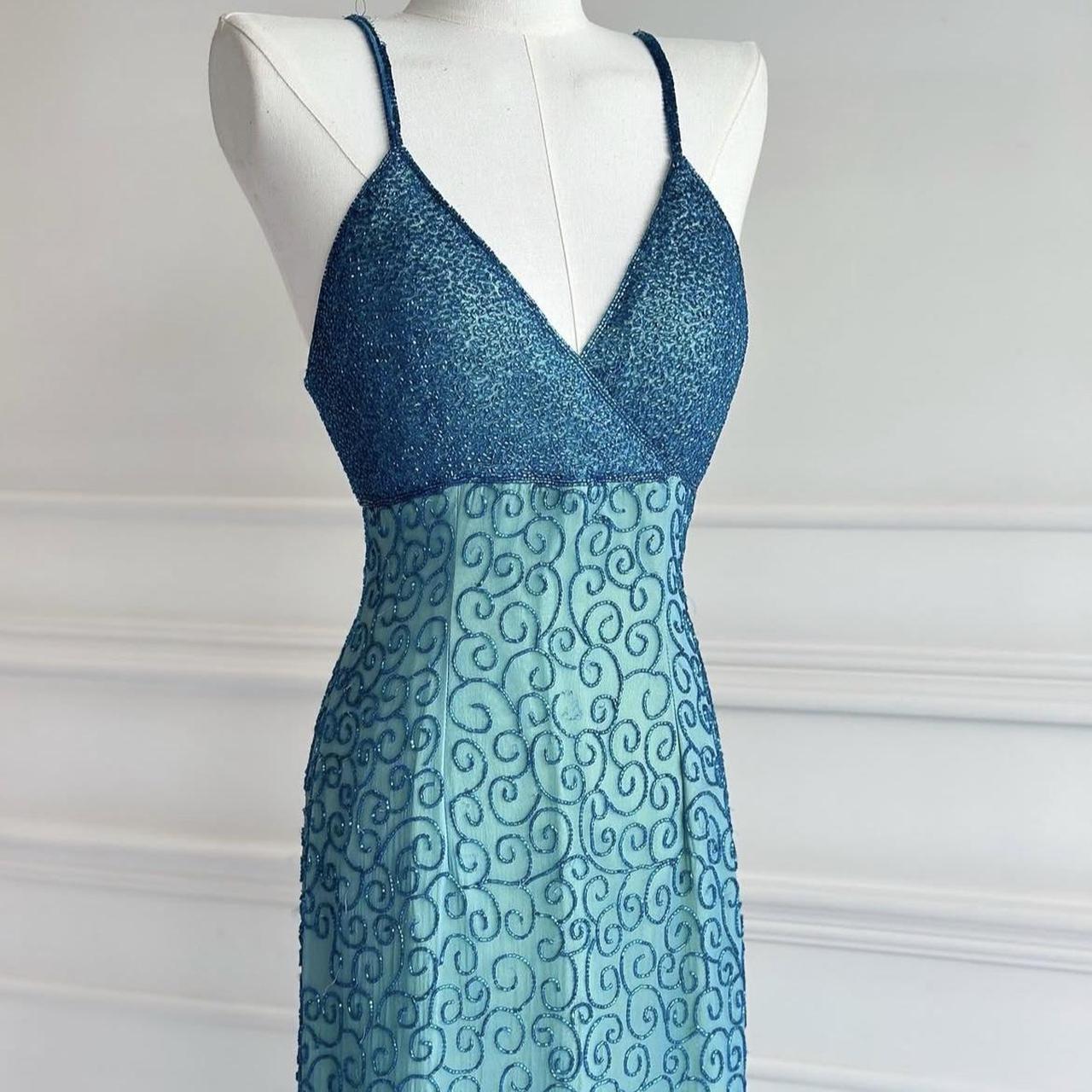 💗✨Blaugrün/Pink Vintage 90er Y2k Fee Boho Perlenstickerei Maxi Meerjungfrau Hosenträgerkleid Ballkleid Abendkleid Partykleid nv4406