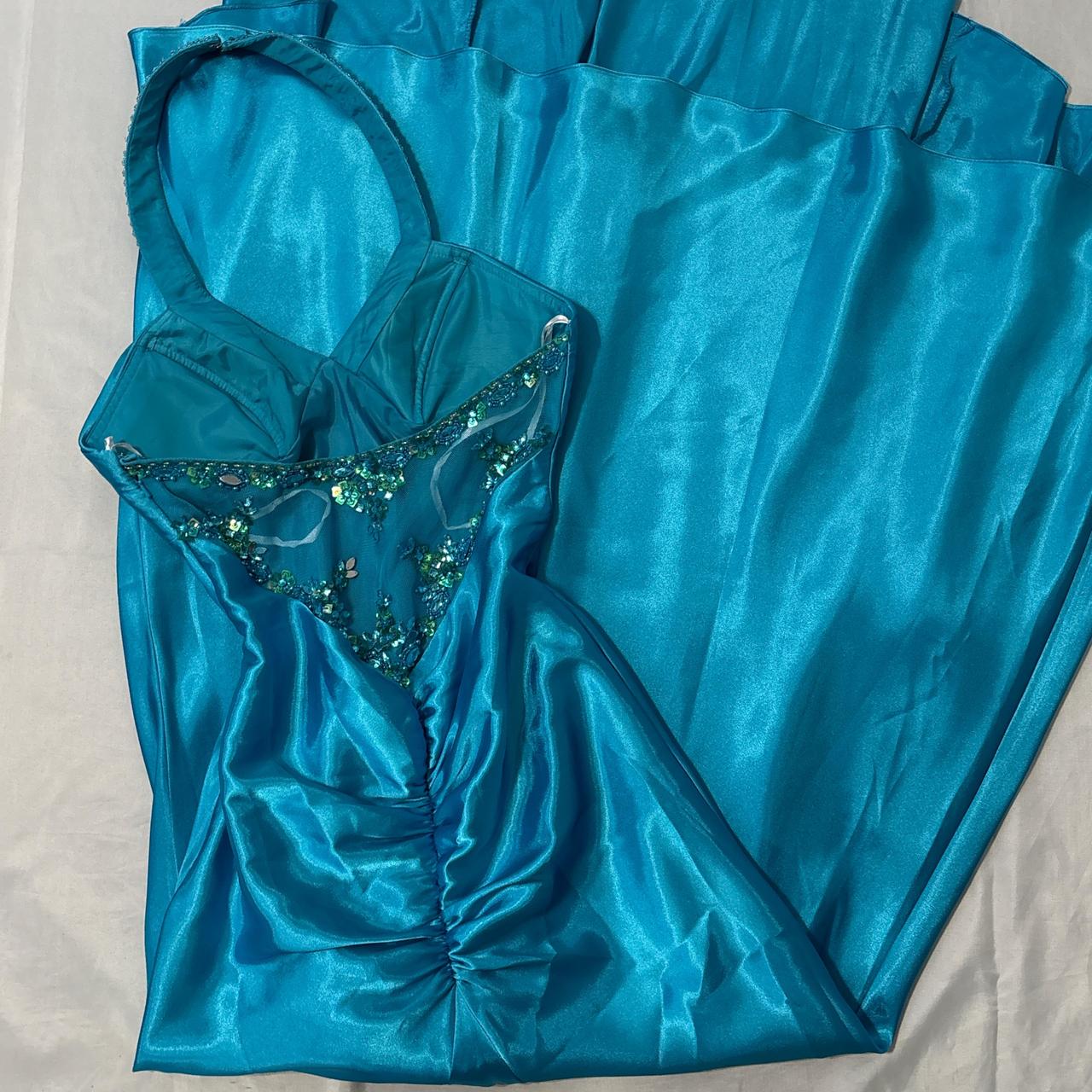 Blaues, langes Satin-Ballkleid mit Perlen, Abendkleid, Partykleid, nv4604