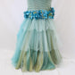 💙 Vintage unique teal floral long mermaid silhouette with flared hem and ruffled tulle formal prom dress. nv4987