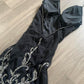 Robe de soirée longue en mousseline de soie et tulle, tenue de soirée, style vintage, noire, exquise, motif géométrique perlé, col licou, nv3809