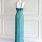 💗✨Blaugrün/Pink Vintage 90er Y2k Fee Boho Perlenstickerei Maxi Meerjungfrau Hosenträgerkleid Ballkleid Abendkleid Partykleid nv4406