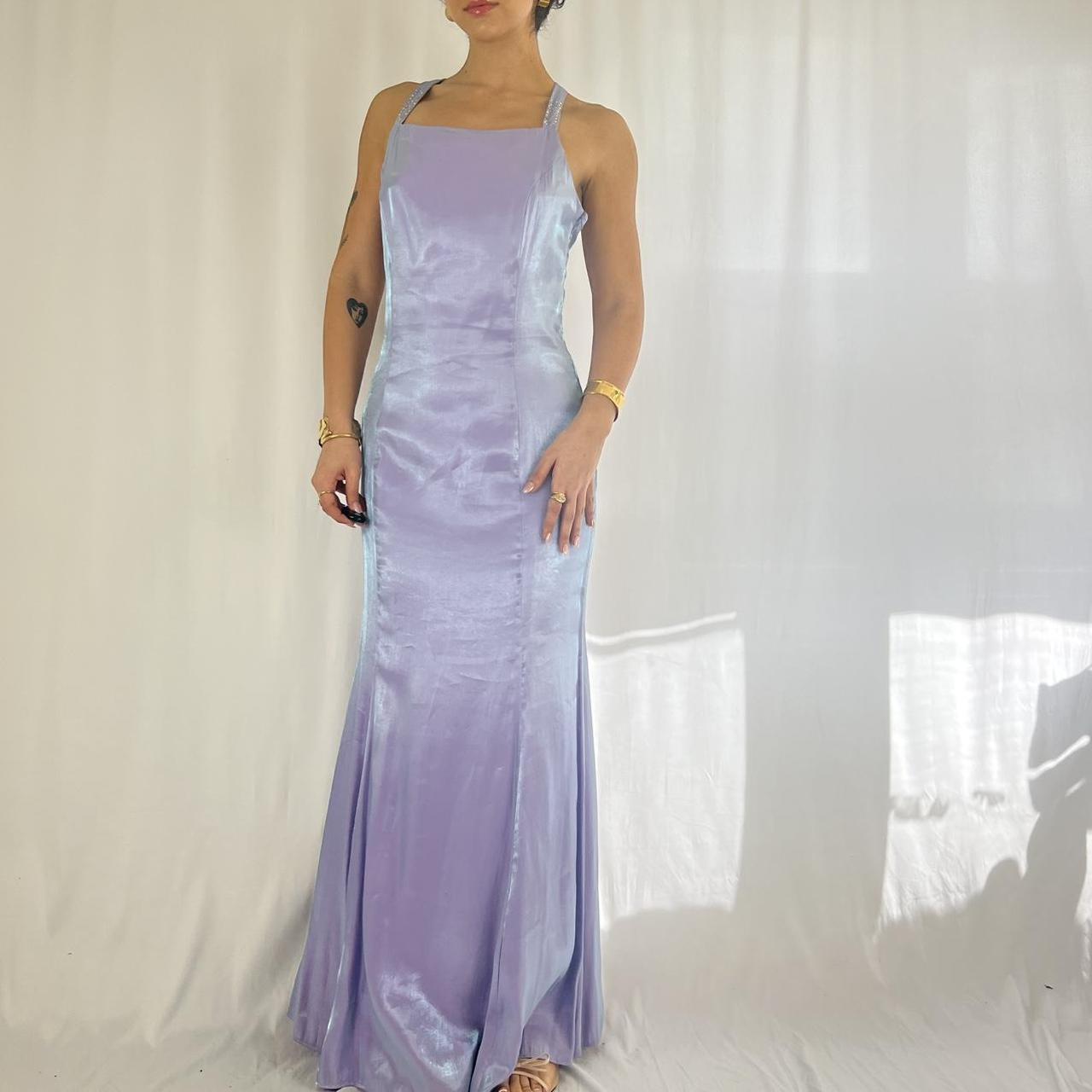 Robe de soirée longue en mousseline de soie, style vintage, violet irisé, col carré, sans bretelles, nv4245