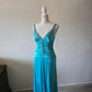 Blau Elegante Mode Lange Exquisite Perlen Lange Satin Ballkleid Abendkleid Partykleid nv3748