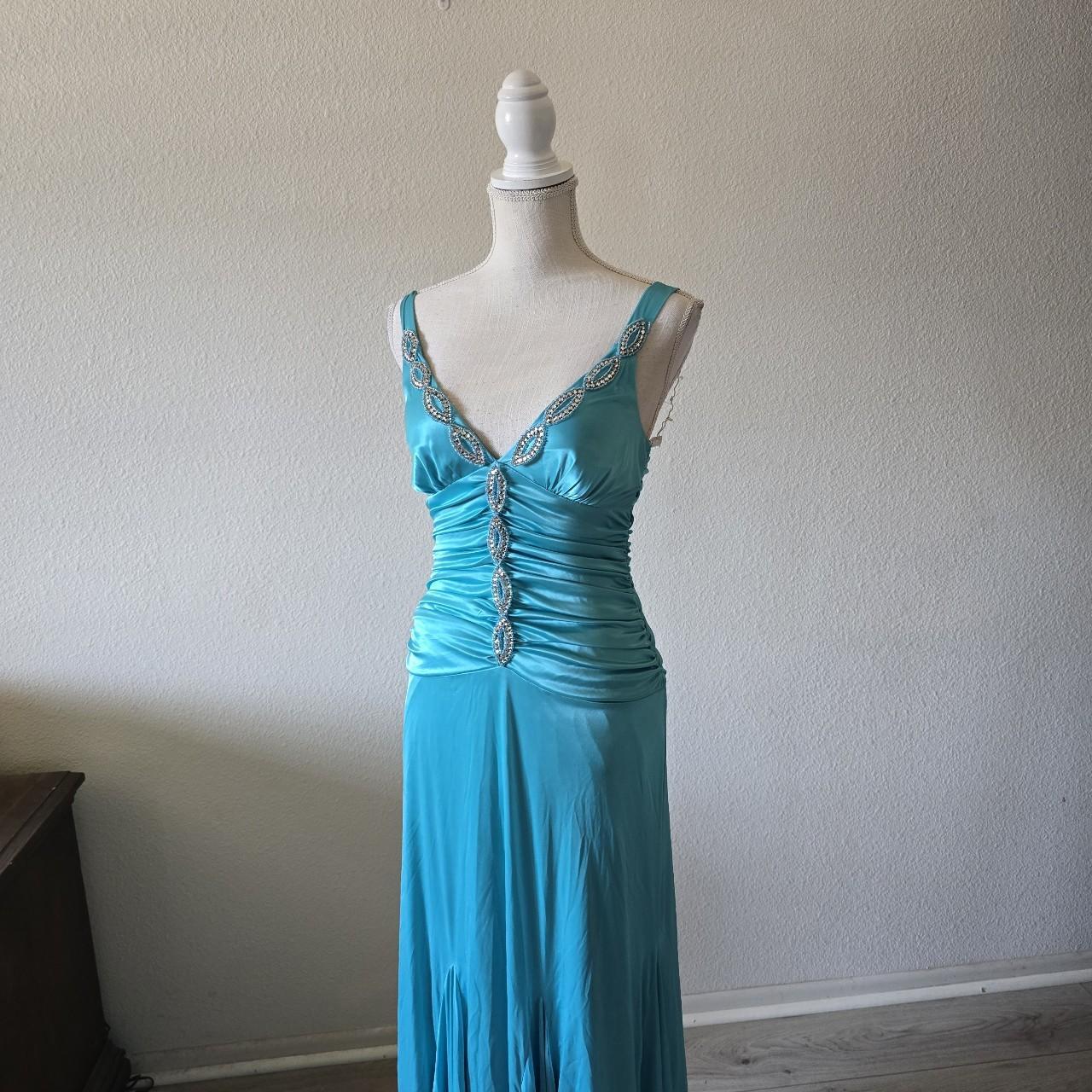 Blau Elegante Mode Lange Exquisite Perlen Lange Satin Ballkleid Abendkleid Partykleid nv3748