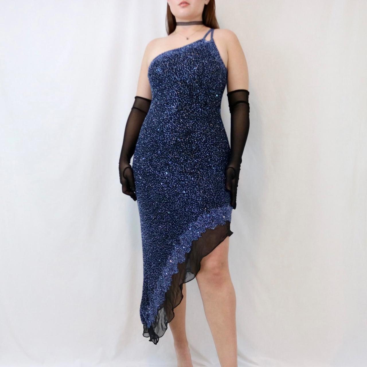 Dunkelblaues, glänzendes, kurzes/mittellanges Pailletten-Heimkehrkleid, Geburtstagspartykleid, NV4977