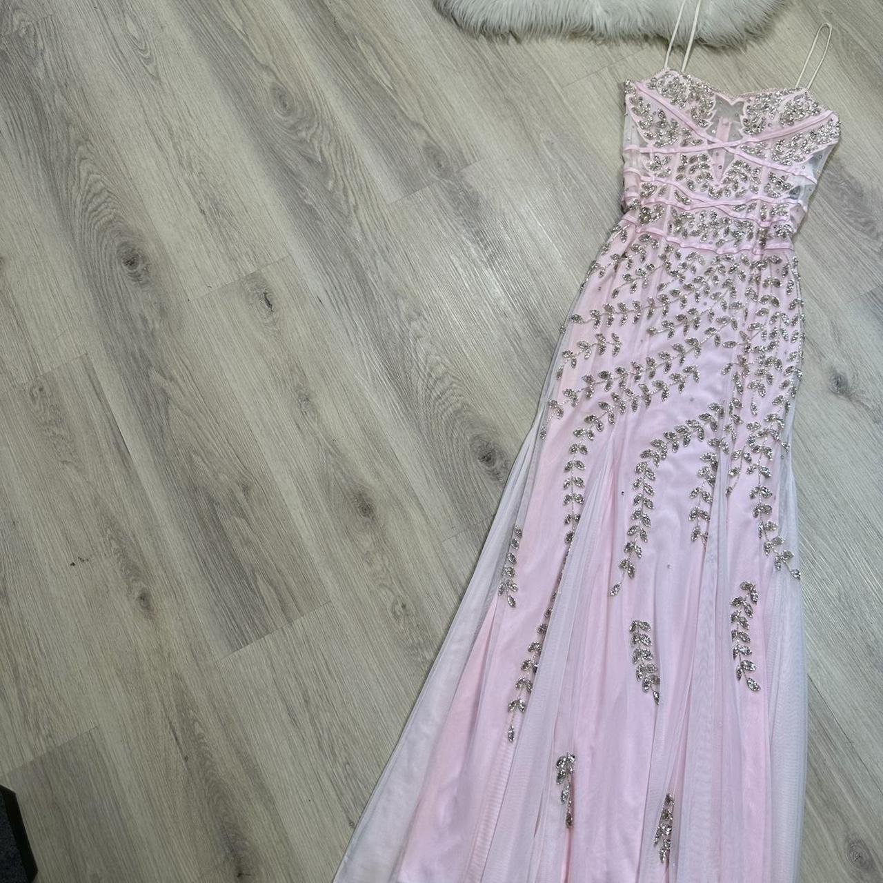 NiceVestidos - Robe de bal longue en mousseline de soie rose, magnifique et exquise, ornée de perles, nv5451