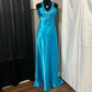 Blaues, langes Satin-Ballkleid mit Perlen, Abendkleid, Partykleid, nv4604