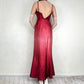 Vintage Rot/Rosa Farbverlauf Perlen Stickerei Lange Satin Formale Kleid Ballkleid Gothic Vampir nv5403