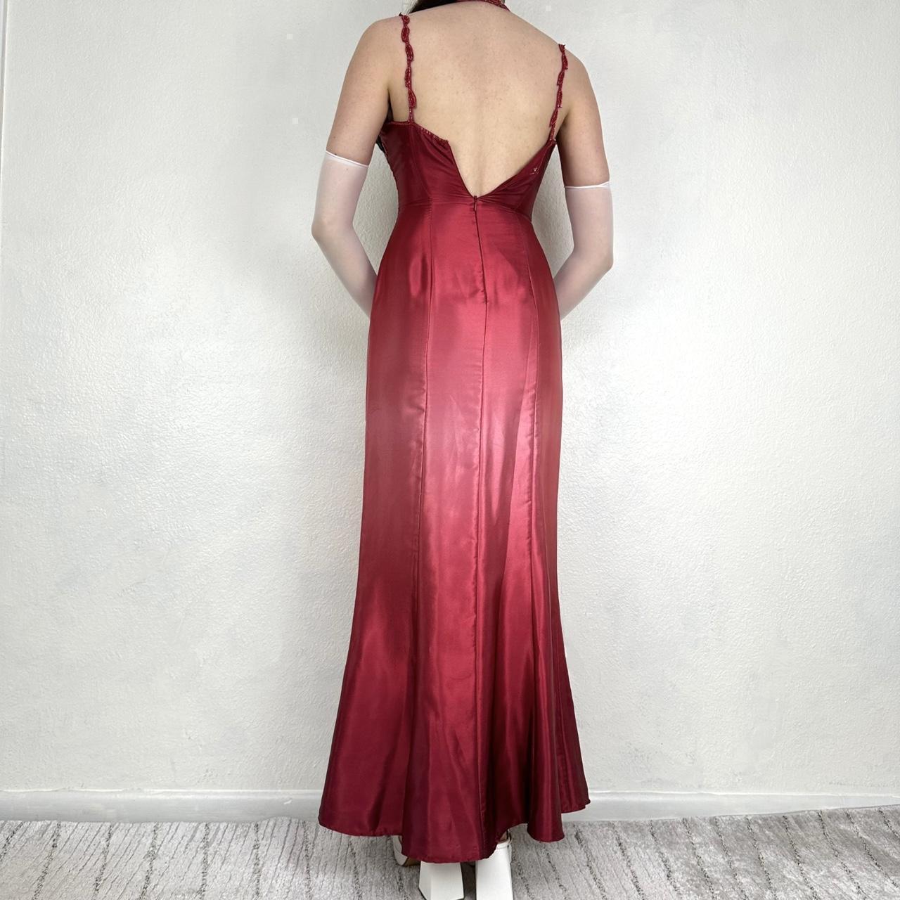Vintage Rot/Rosa Farbverlauf Perlen Stickerei Lange Satin Formale Kleid Ballkleid Gothic Vampir nv5403