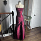 Robe de soirée longue en satin bordeaux, élégante et raffinée, à fleurs et perles, style vintage, robe de bal, robe de soirée, robe de bal, nv3924