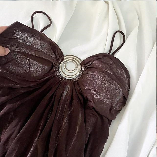 Robe de soirée vintage en mousseline de soie marron, tenue de soirée, d'anniversaire, de bal, nv4539
