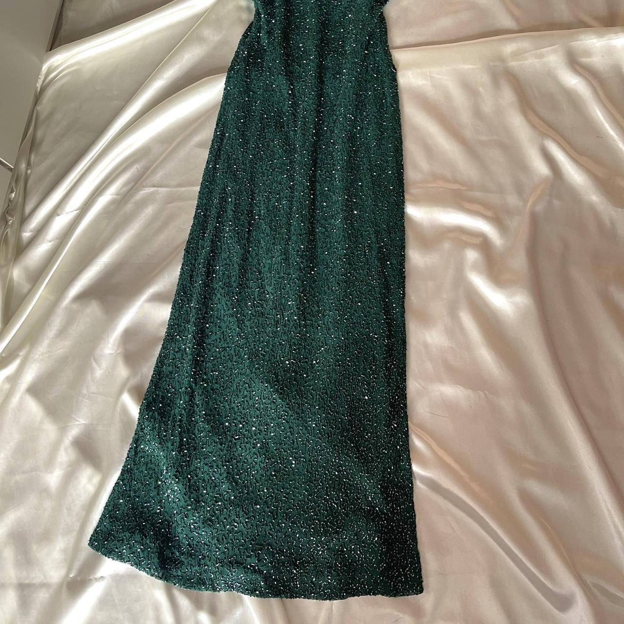 Superbe et élégante robe de bal longue rétro verte à perles exquises nv5383