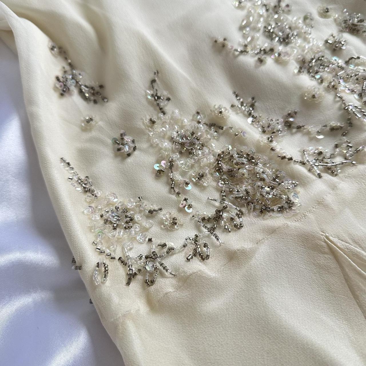 Robe longue en mousseline de soie ivoire à volants et perles, robe de soirée, robe de bal, nv4579