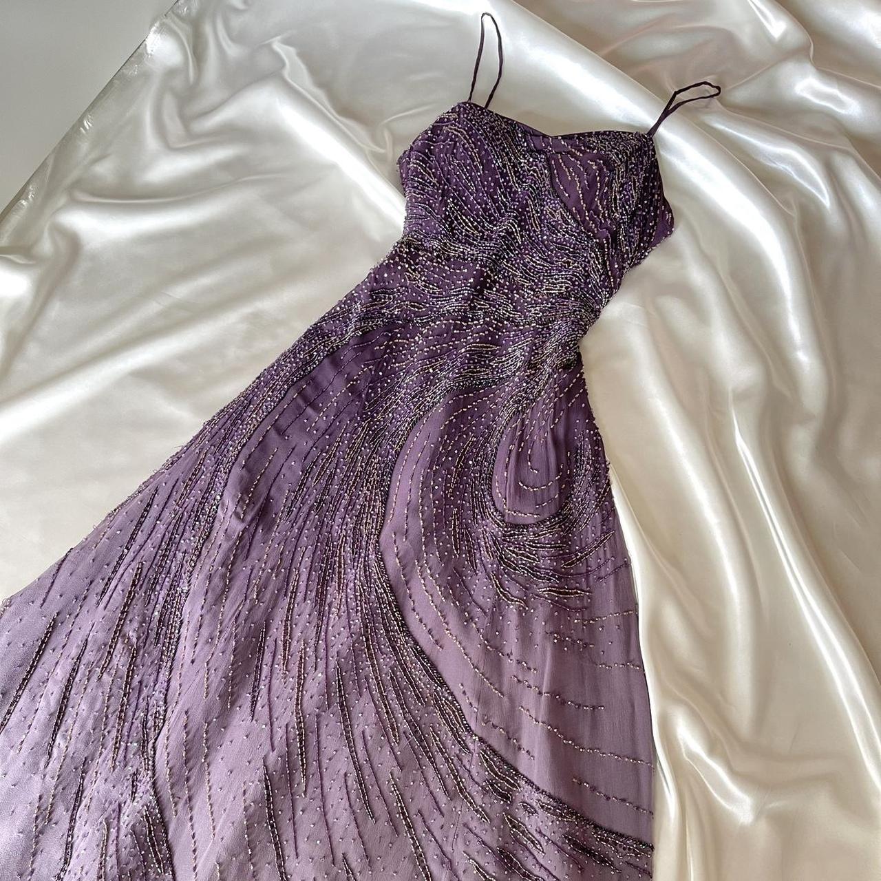 ✨💞Magnifique et élégante robe rétro dégradée violette perlée à la main charmante robe de bal longue en mousseline de soie princesse nv5379