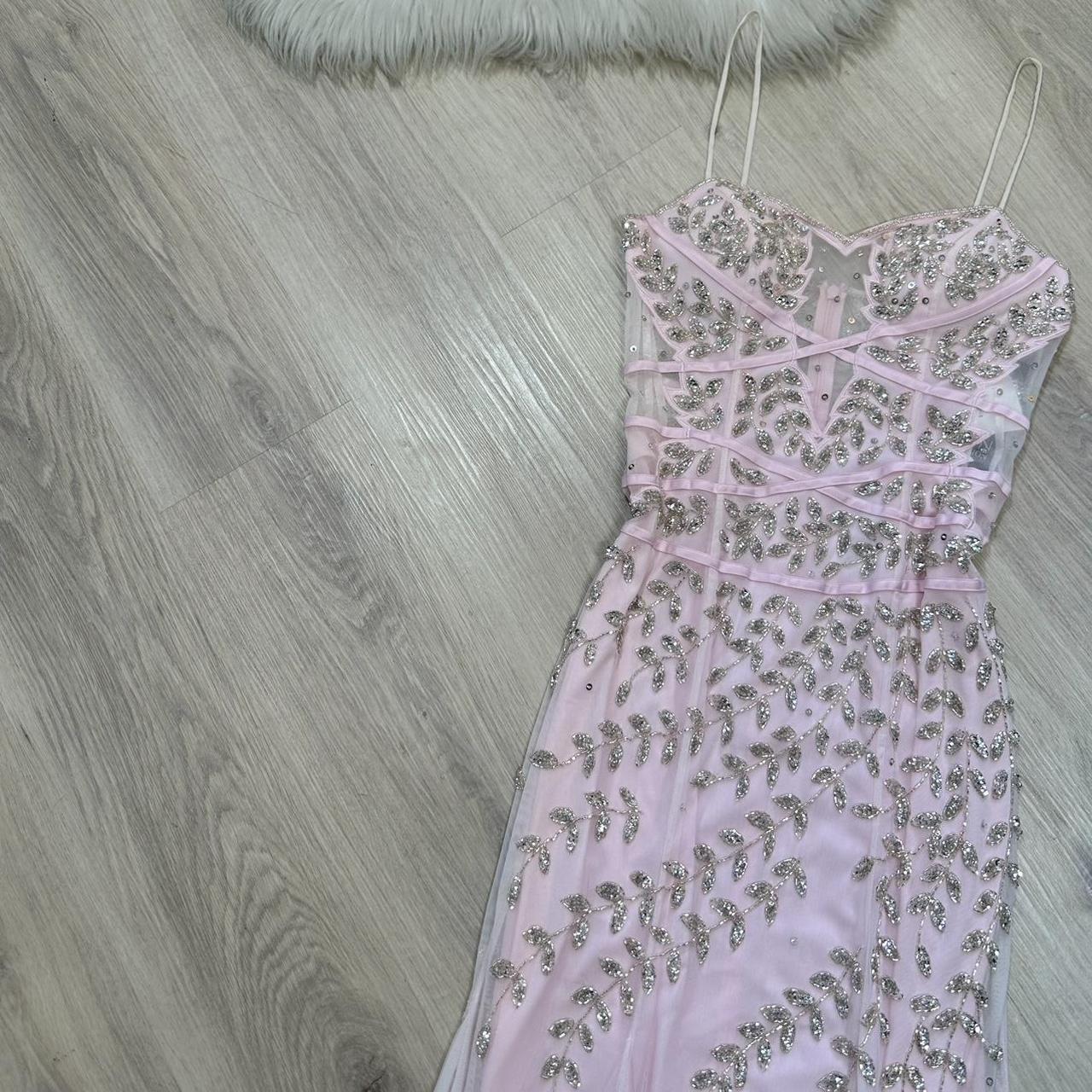 NiceVestidos - Robe de bal longue en mousseline de soie rose, magnifique et exquise, ornée de perles, nv5451