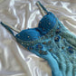 Robe de soirée longue en mousseline de soie, magnifique, élégante, unique, exquise, à fleurs, perles, bleue, nv4903