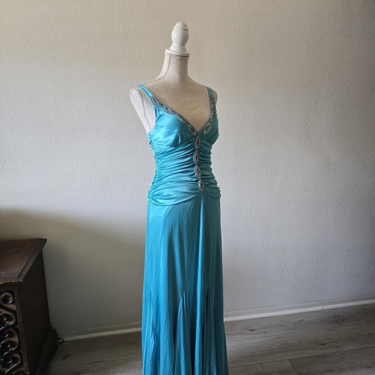 Blau Elegante Mode Lange Exquisite Perlen Lange Satin Ballkleid Abendkleid Partykleid nv3748