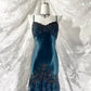 Atemberaubendes blaues, exquisites, mit Perlen besetztes Spaghettiträger-Lang-Chiffon-Retro-Kleid, Ballkleid NV5412