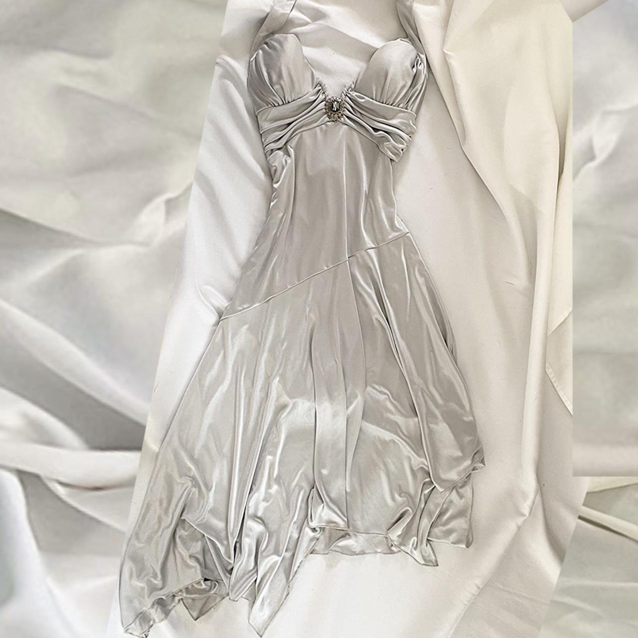 Robe de soirée courte en satin argenté et blanc style rétro, tenue de soirée, d'anniversaire, de bal, nv4540