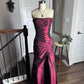 Robe de soirée longue en satin bordeaux, élégante et raffinée, à fleurs et perles, style vintage, robe de bal, robe de soirée, robe de bal, nv3924