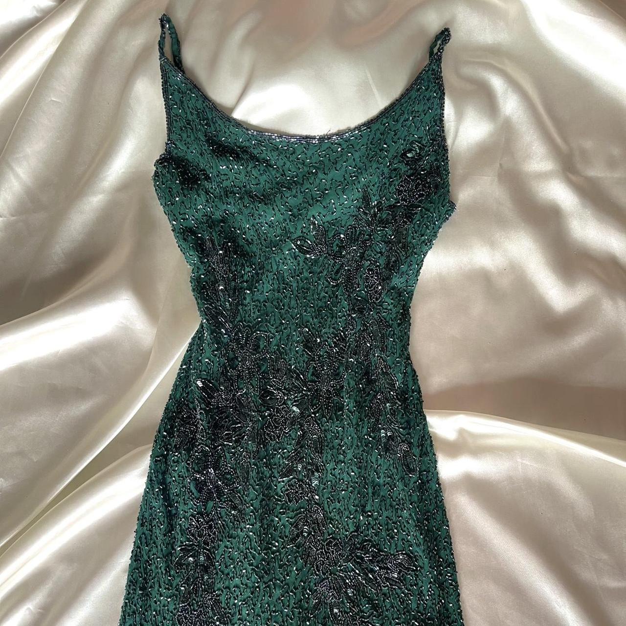 Superbe et élégante robe de bal longue rétro verte à perles exquises nv5383