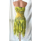 Robe de soirée courte jaune et verte, motif floral, perles, style féerique, en mousseline de soie, tenue de bal, nv5389