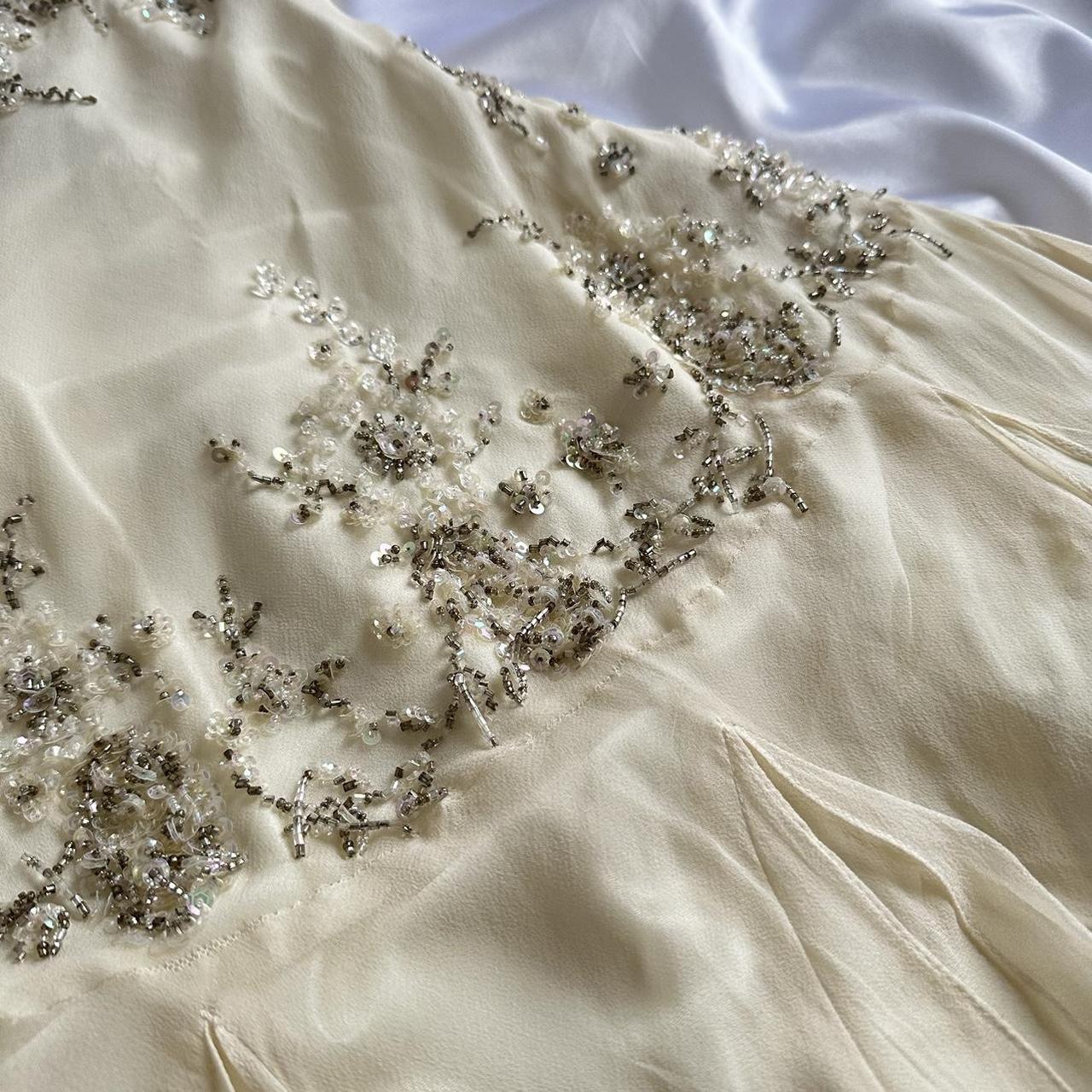 Robe longue en mousseline de soie ivoire à volants et perles, robe de soirée, robe de bal, nv4579