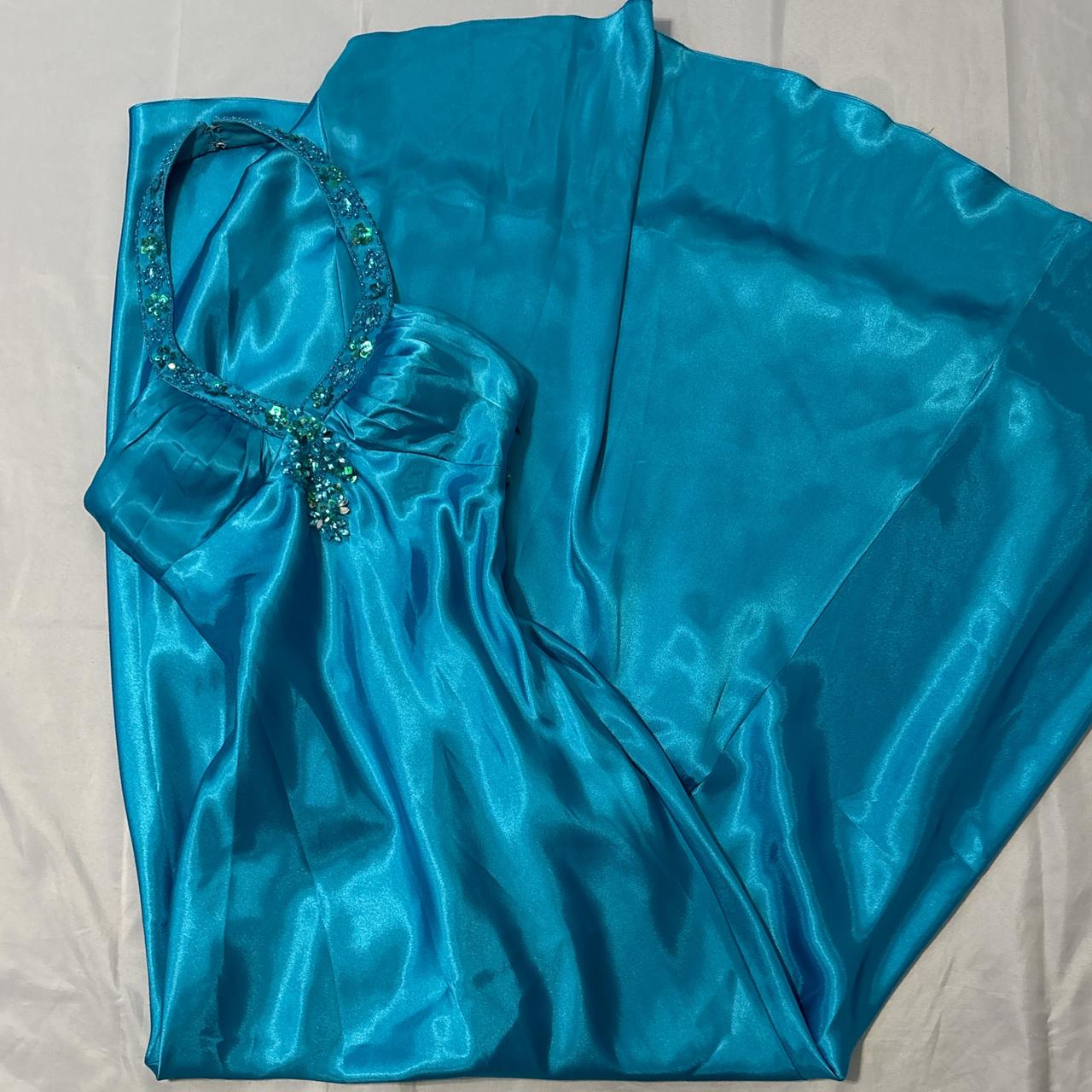 Blaues, langes Satin-Ballkleid mit Perlen, Abendkleid, Partykleid, nv4604