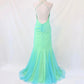 💚Vintage Unique Green Beaded Long Mermaid Tulle Formal Prom Dress nv4988