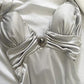 Robe de soirée courte en satin argenté et blanc style rétro, tenue de soirée, d'anniversaire, de bal, nv4540