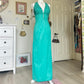 Robe de soirée longue bleue vintage à paillettes et perles, style sirène, col licou, robe de bal, robe de soirée, nv4242