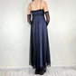 Vintage schwarz-blaues Gothic-Vampir-Perlenstickerei-langes Chiffon-Abendkleid Ballkleid Empire-Kleid NV5404