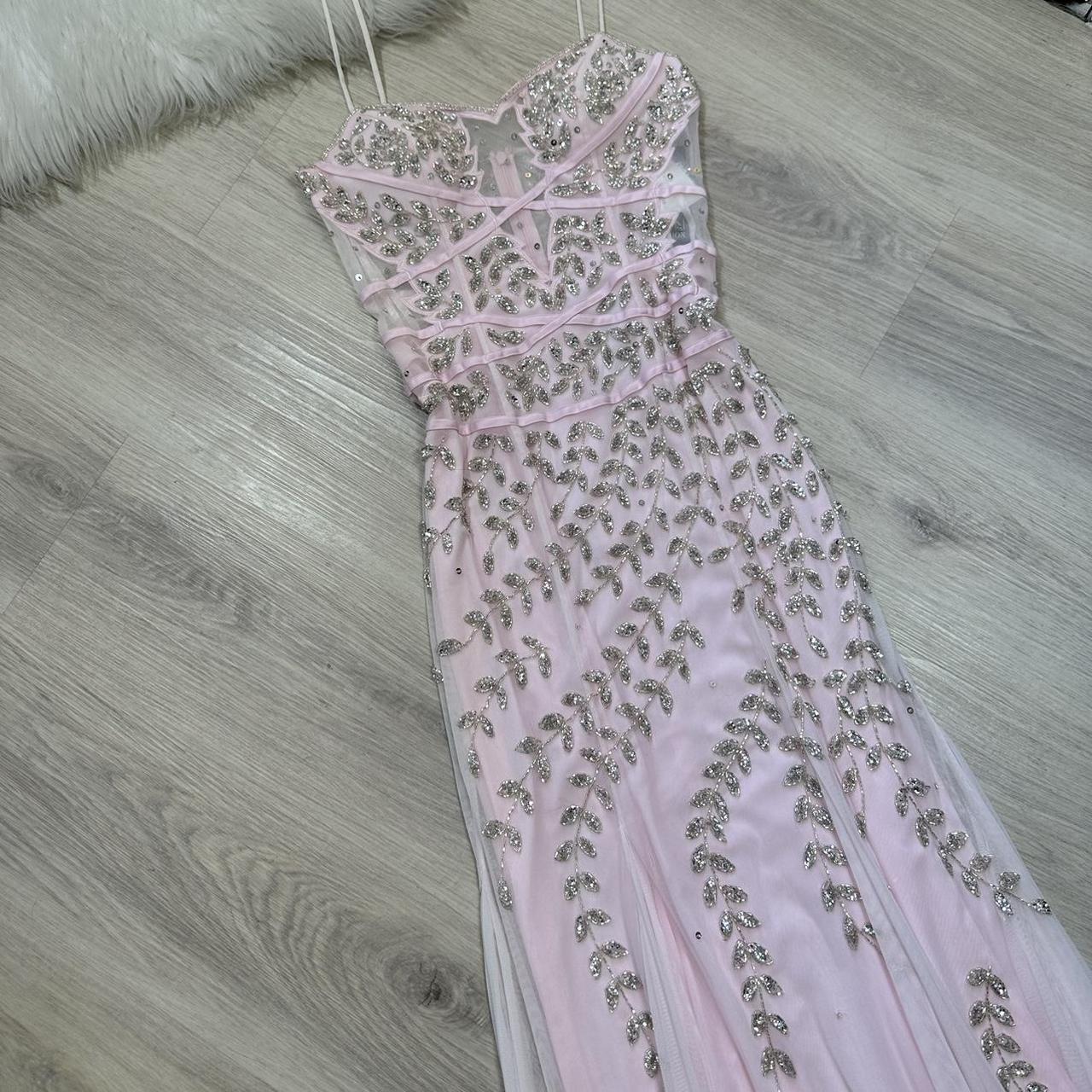 NiceVestidos - Robe de bal longue en mousseline de soie rose, magnifique et exquise, ornée de perles, nv5451