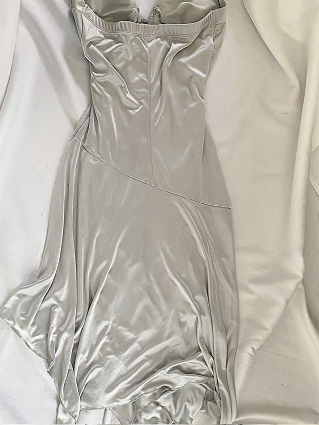 Robe de soirée courte en satin argenté et blanc style rétro, tenue de soirée, d'anniversaire, de bal, nv4540