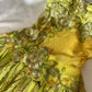 Robe de soirée courte jaune et verte, motif floral, perles, style féerique, en mousseline de soie, tenue de bal, nv5389