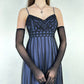 Vintage schwarz-blaues Gothic-Vampir-Perlenstickerei-langes Chiffon-Abendkleid Ballkleid Empire-Kleid NV5404