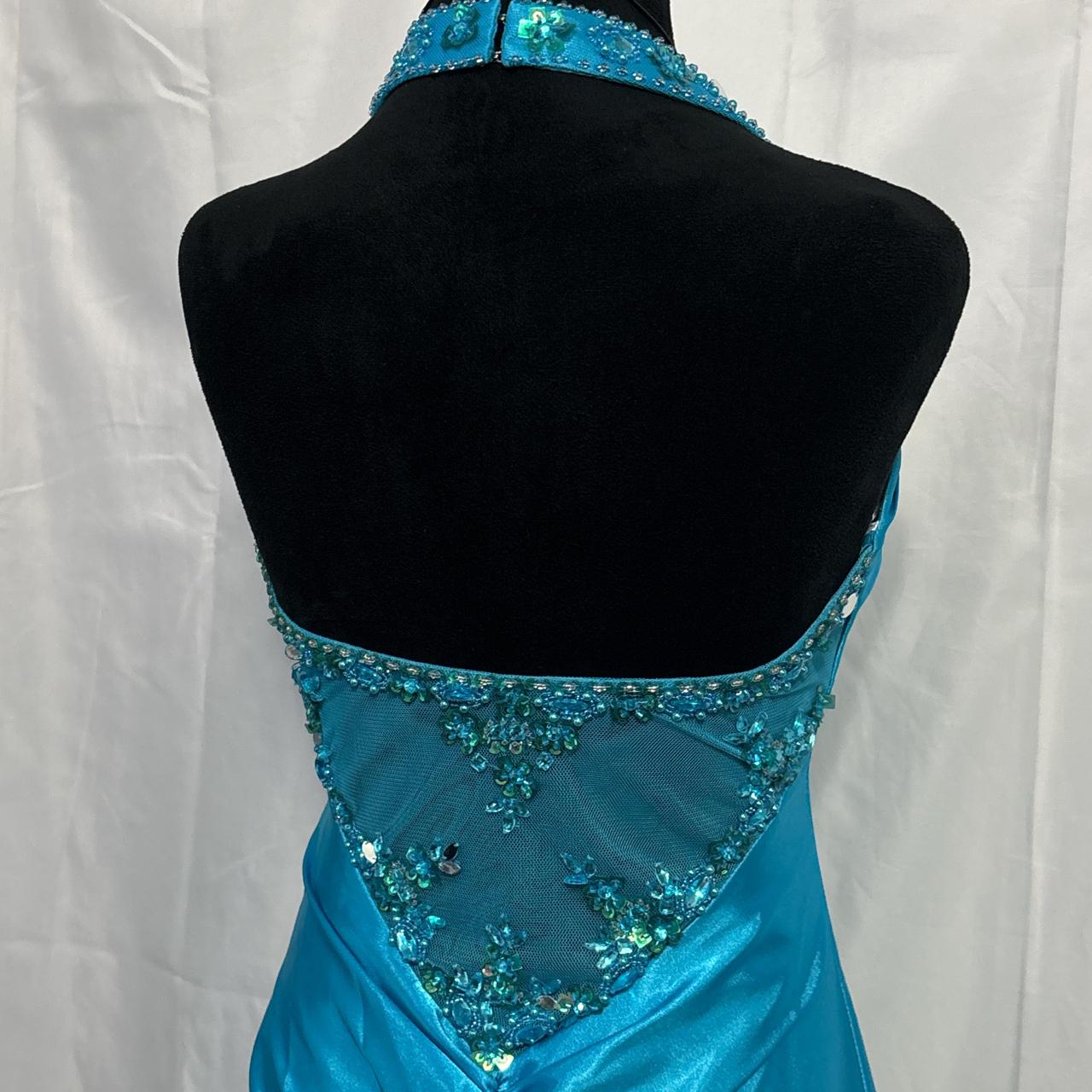 Blaues, langes Satin-Ballkleid mit Perlen, Abendkleid, Partykleid, nv4604