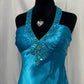 Blaues, langes Satin-Ballkleid mit Perlen, Abendkleid, Partykleid, nv4604