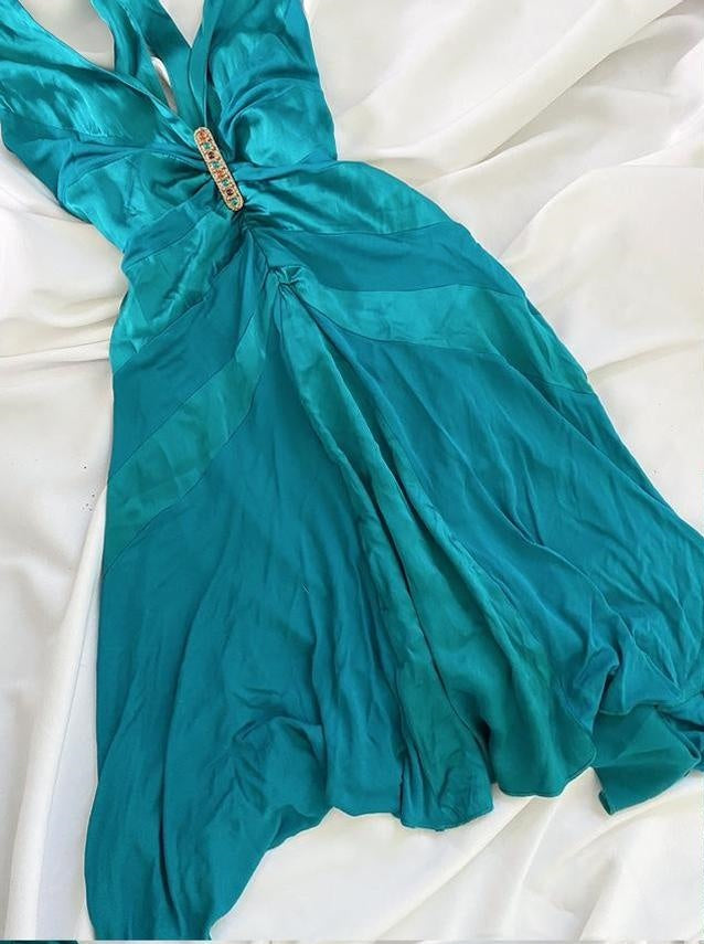 Robe de soirée courte en satin bleu vintage style fée, robe de bal, robe d'anniversaire, robe de soirée, nv4541