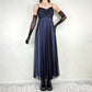 Vintage schwarz-blaues Gothic-Vampir-Perlenstickerei-langes Chiffon-Abendkleid Ballkleid Empire-Kleid NV5404