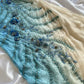 Robe de soirée longue en mousseline de soie, magnifique, élégante, unique, exquise, à fleurs, perles, bleue, nv4903