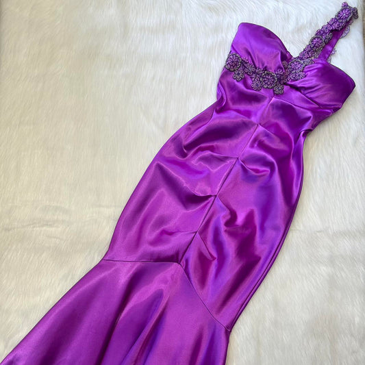 NiceVestidos-Robe de bal longue en satin violet à une épaule, magnifique et exquise, à fleurs, nv5452