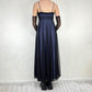Vintage schwarz-blaues Gothic-Vampir-Perlenstickerei-langes Chiffon-Abendkleid Ballkleid Empire-Kleid NV5404