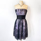 Robe de soirée courte en mousseline de soie à imprimé floral rétro violet nv5420