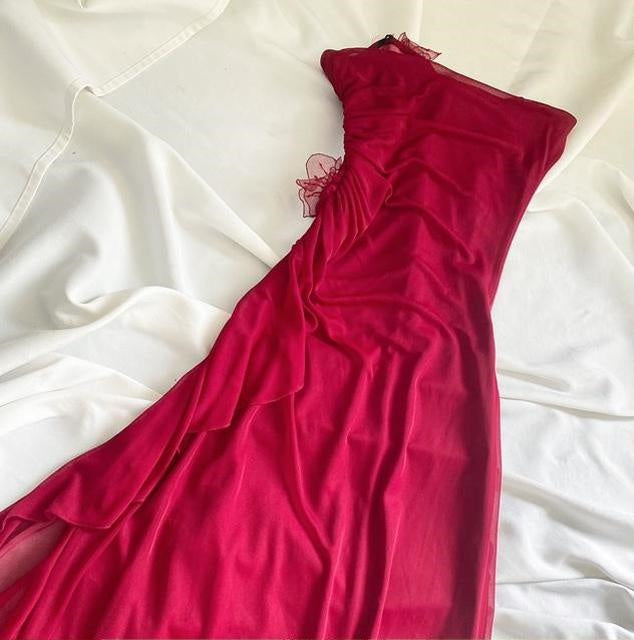 Robe longue en mousseline de soie rose foncé, élégante, à fleurs, pour anniversaire, bal, soirée, retour à la maison, nv4529