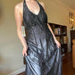 Robe de soirée longue en satin et tulle, élégante, dos nu, style vintage, noire et bordeaux, avec perles exquises, nv3743