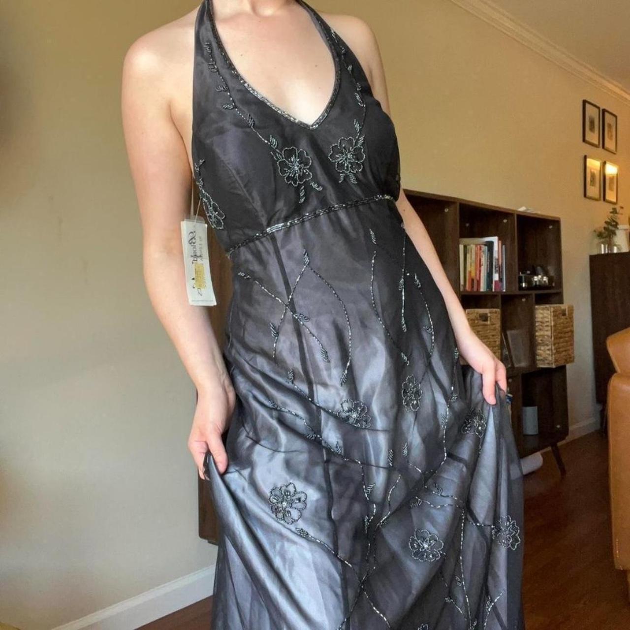 Robe de soirée longue en satin et tulle, élégante, dos nu, style vintage, noire et bordeaux, avec perles exquises, nv3743