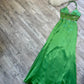 Robe de soirée longue en satin vert brillant et perlé, élégante et brillante, nv4562
